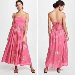 FREE PEOPLE pink strapless boho midi dress